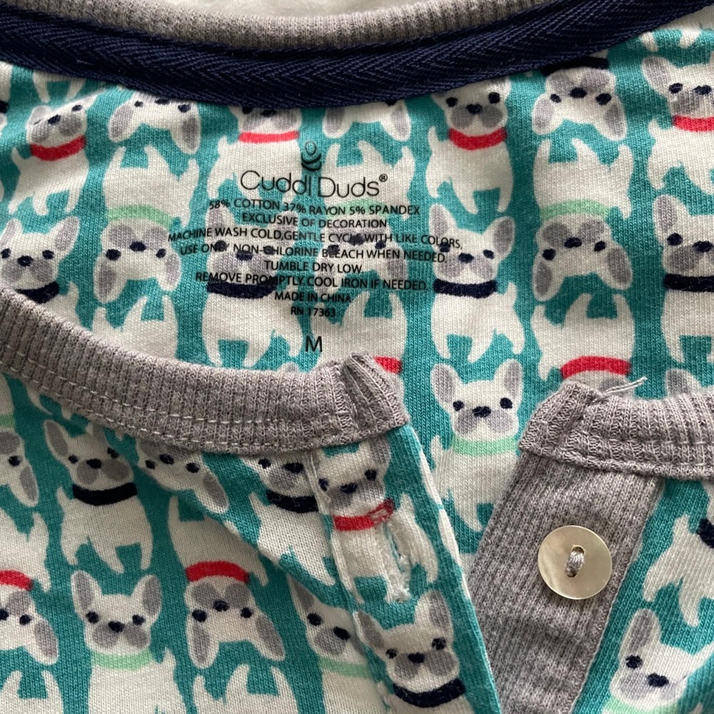 Cuddl Duds Green and Gray Frenchie Pajama Set with Soft Fabric - Picture 2 of 8
